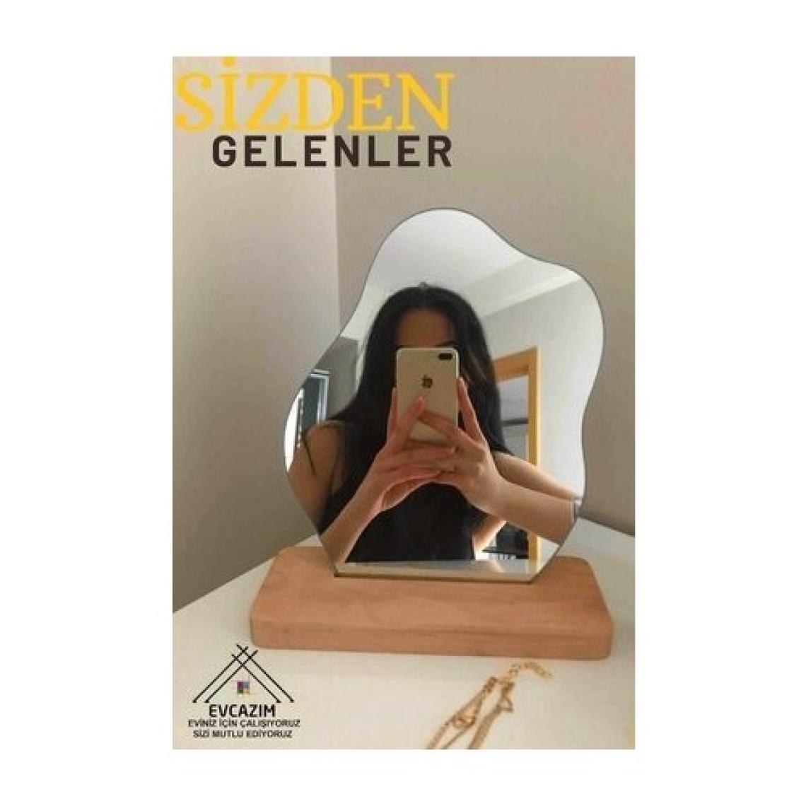 Evcazım Düzensiz Estetik Asimetrik Ahşap Makyaj Aynası Çerçevesiz, Dekoratif Masa Oturma Odası  25 x 20 cm