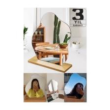 Evcazım Düzensiz Estetik Asimetrik Ahşap Makyaj Aynası Çerçevesiz, Dekoratif Masa Oturma Odası  25 x 20 cm