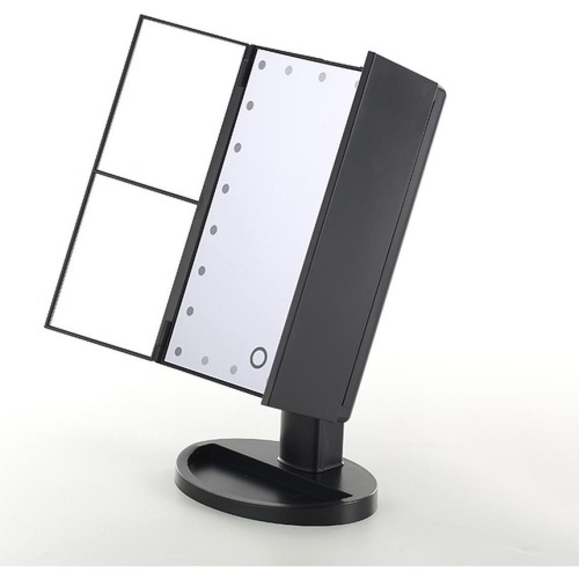 Land Of Myth - 1X-2X-3X-10X  Büyütmeli 24 LED Işıklı Makyaj Aynası, 3 Panel, Katlanabilir, Dokunmatik Sensörlü (Siyah)