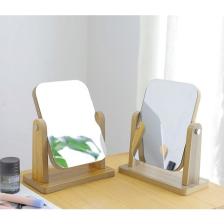 Gaman Masaüstü Standlı Makyaj Aynası 18X13CM Masaüstü Ayna Ahşap Tasarım Ayna Açık Renk BZD-484
