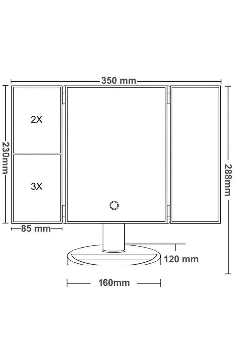 Land Of Myth - 1X-2X-3X-10X  Büyütmeli 37 LED Işıklı Makyaj Aynası, 3 Panel, Katlanabilir, Dokunmatik Sensörlü