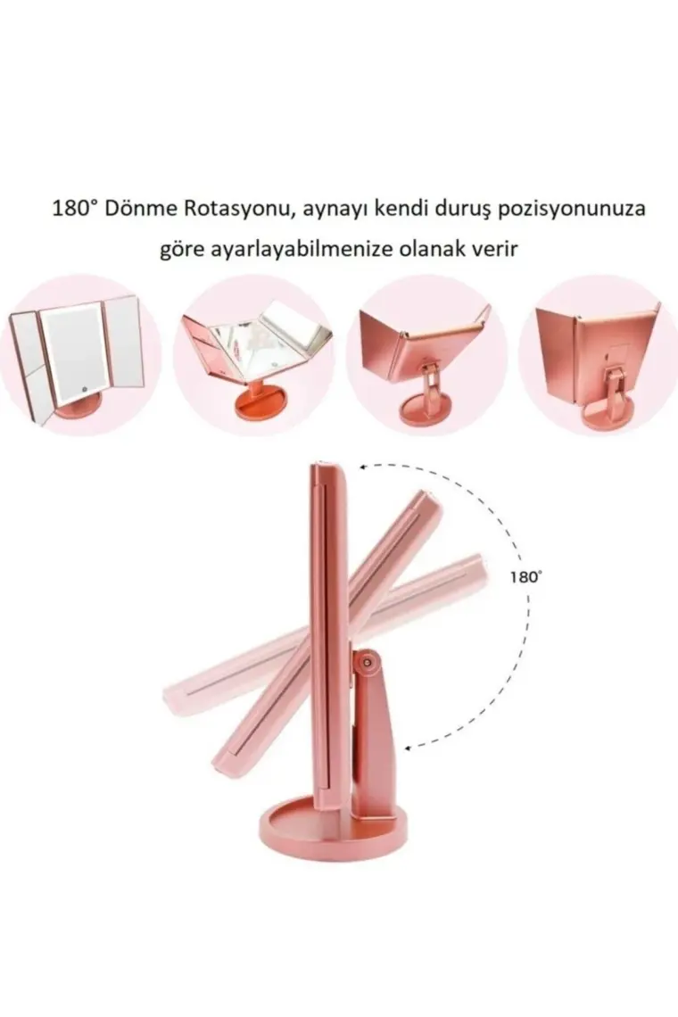 Land Of Myth - 1X-2X-3X-10X  Büyütmeli 37 LED Işıklı Makyaj Aynası, 3 Panel, Katlanabilir, Dokunmatik Sensörlü