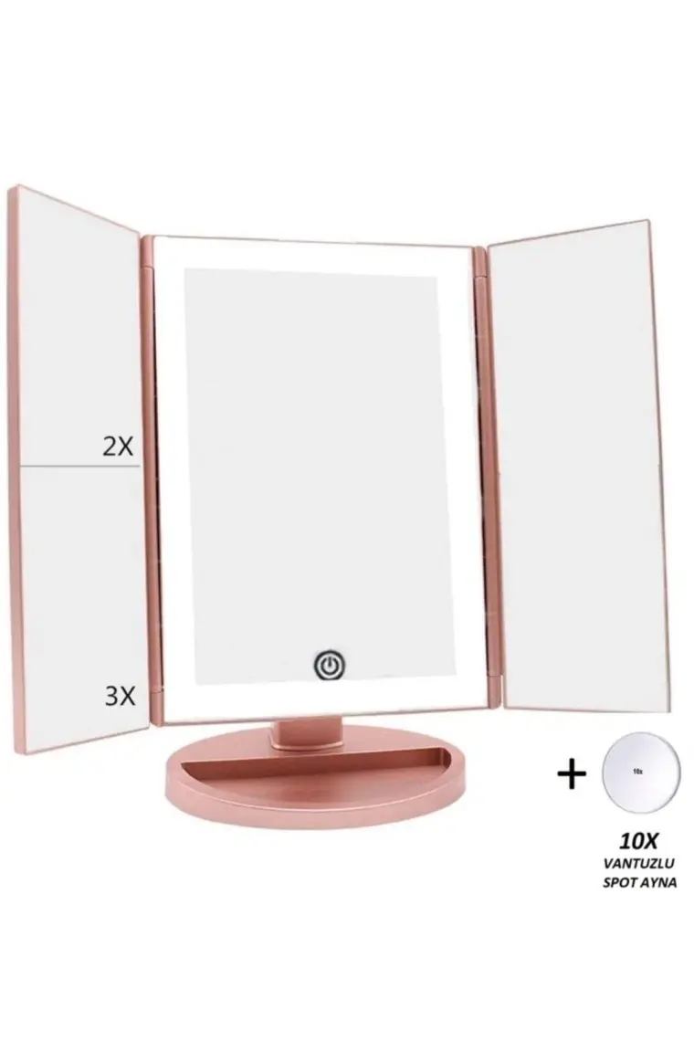 Land Of Myth - 1X-2X-3X-10X  Büyütmeli 37 LED Işıklı Makyaj Aynası, 3 Panel, Katlanabilir, Dokunmatik Sensörlü