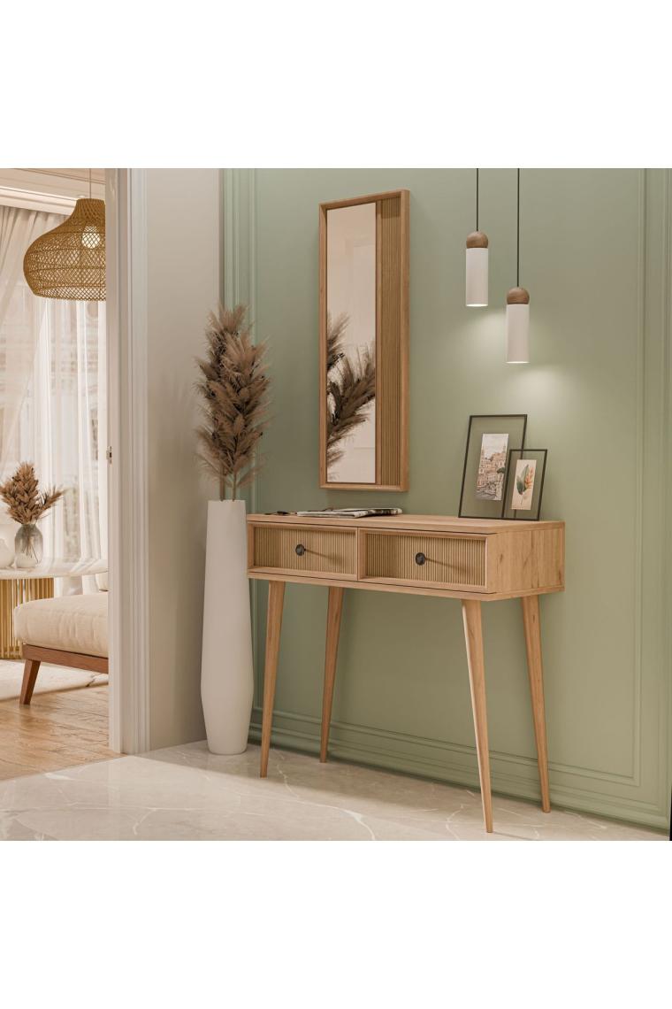 6024 LUNA (AHŞAP AYAKLI) MDF PROFİL ÇERÇEVELİ 2 ÇEKMECELİ AYNALI DRESUAR SEPET-YUNUS