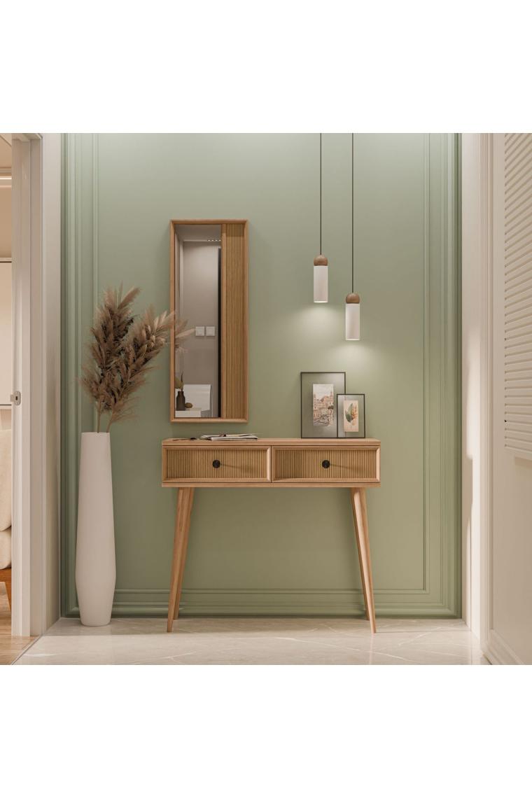 6024 LUNA (AHŞAP AYAKLI) MDF PROFİL ÇERÇEVELİ 2 ÇEKMECELİ AYNALI DRESUAR SEPET-YUNUS