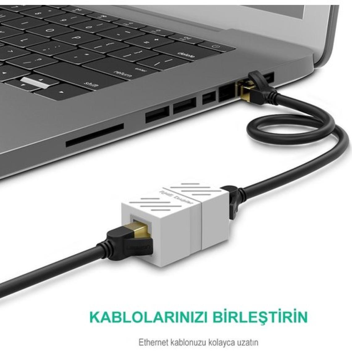 Ugreen RJ45 Cat6 Cat7 Cat8 Ethernet Kablo Uzatma Aparatı Beyaz