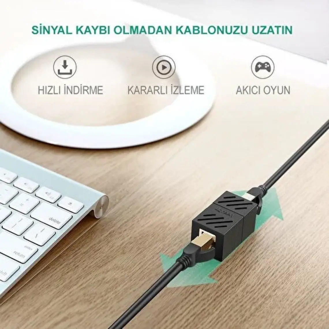Ugreen RJ45 Cat6 Cat7 Cat8 Ethernet Kablo Uzatma Aparatı Beyaz