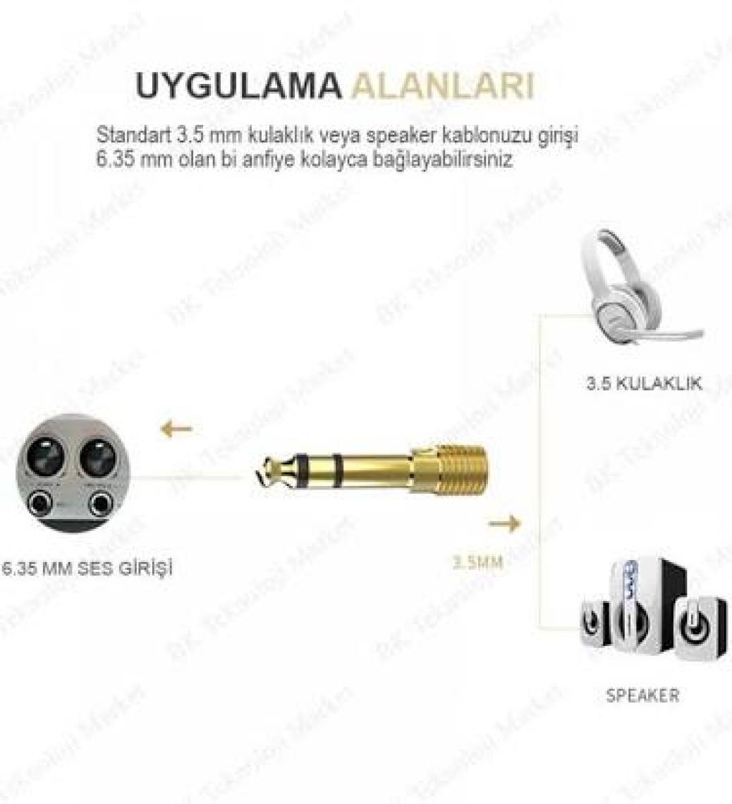 Ti-mesh Altın Kaplama 6.35mm Erkek 3.5mm Jack Stereo Ses Çevirici