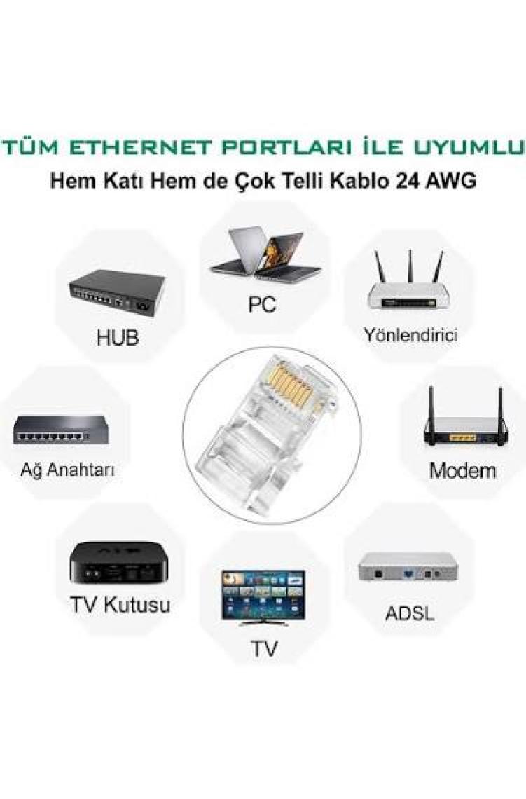 Koodmax 100 Adet RJ45 Cat6 Altın Uçlu Konnektör Jack Jak