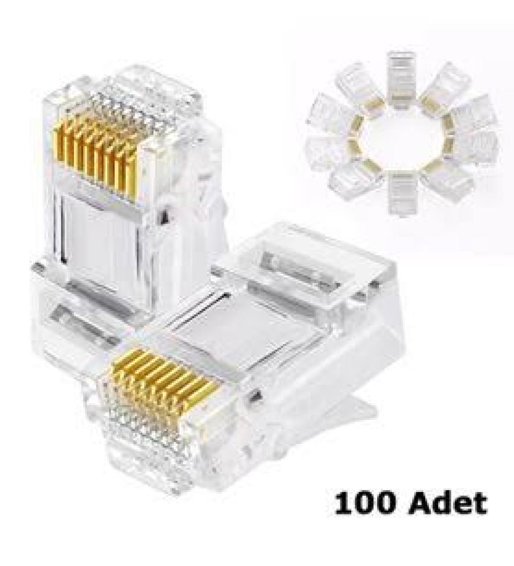 Koodmax 100 Adet RJ45 Cat6 Altın Uçlu Konnektör Jack Jak