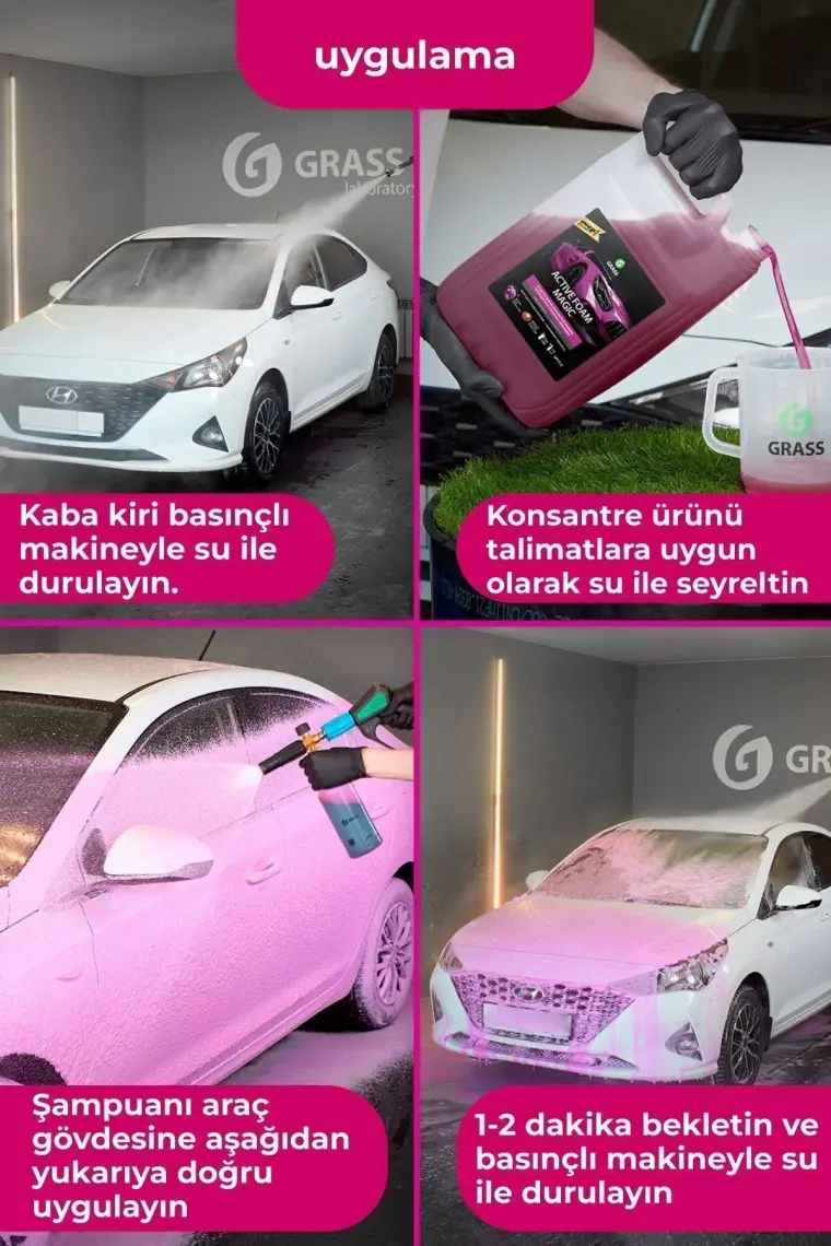 Grass Active Foam Magic 5L - Araba Şampuanı Hızlı Köpüren Renk Değiştiren Fırçasız Oto Yıkama Şampuanı ( Tüm Araçlar İçin, Oto Temizleyici, Köpük Şampuan )