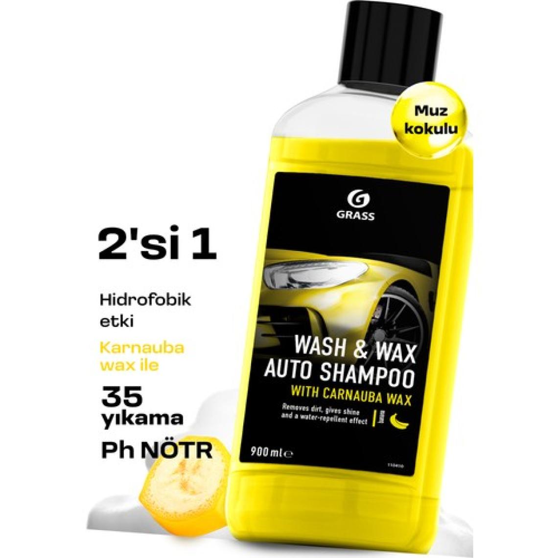 Grass Cilalı Araba Yıkama Şampuanı Wash Wax 1L Cilalı Oto Şampuanı & Boya Koruyucu, Hızlı Parlatıc, 2'si 1 Arada Formül