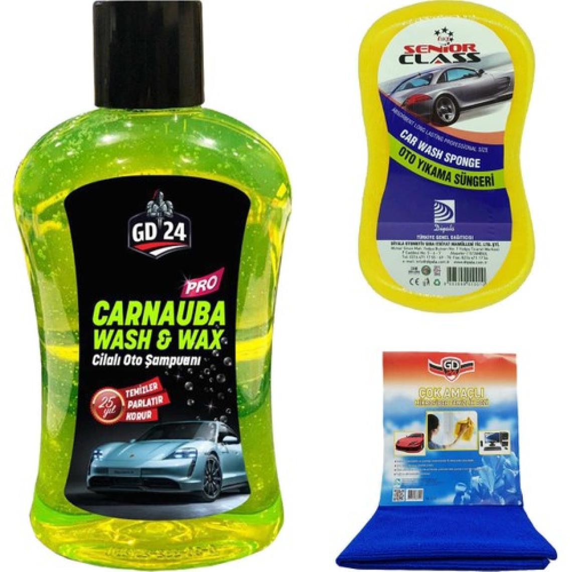 GD24 Carnauba Cilalı Oto Şampuanı (1 Lt) + Mikrofiber Bez + Sünger