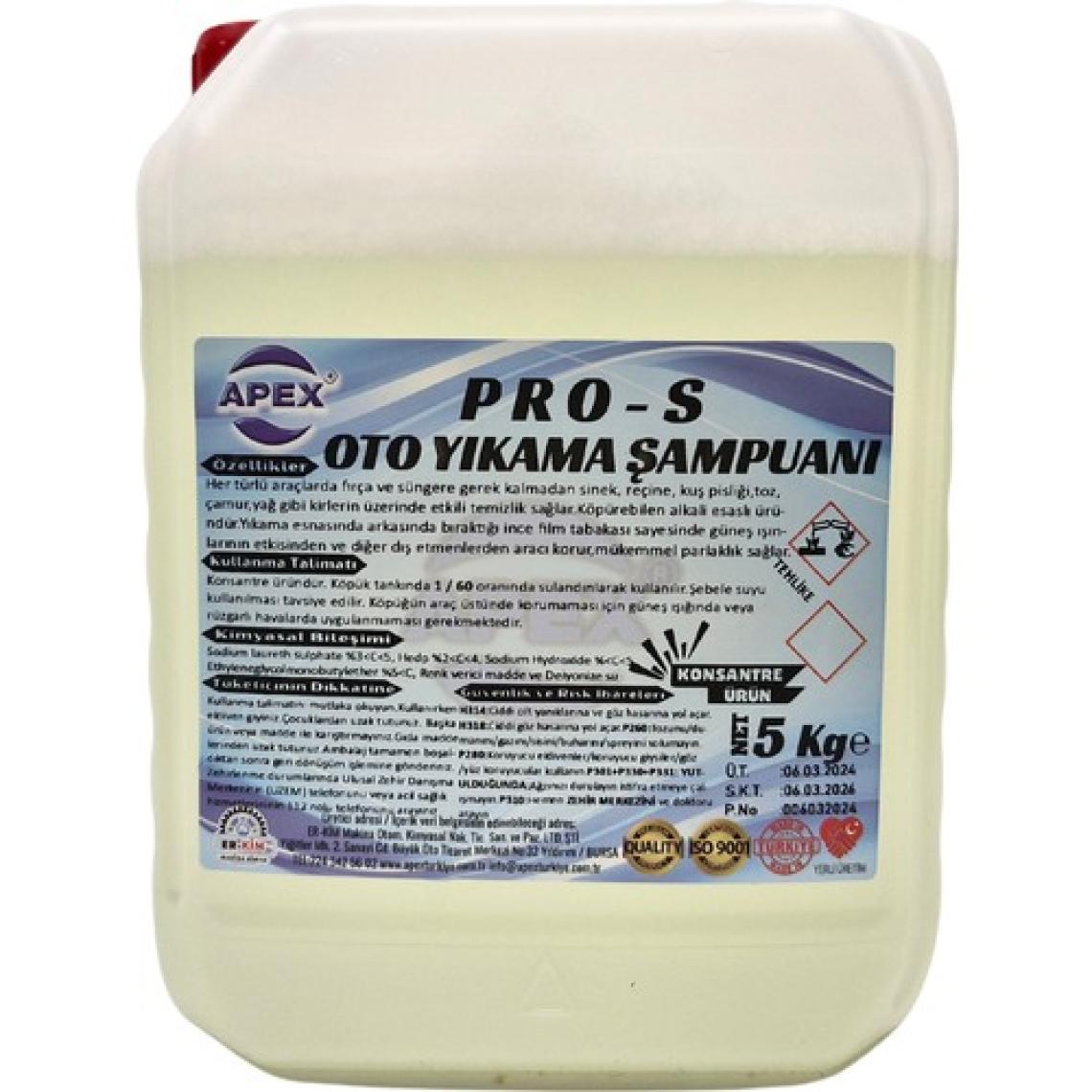 Apex Fırçasız Oto Yıkama Şampuanı 5 Kg, Özel Formülü 1/60 Konsantre Araç Köpük Şampuanı Sünger Hediyeli