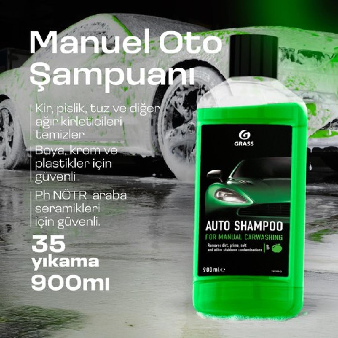 Grass Araba Yıkama ve Parlatma, Ph Nötr cilası Oto Şampuan Elma 900ml - Hızlı Köpüren