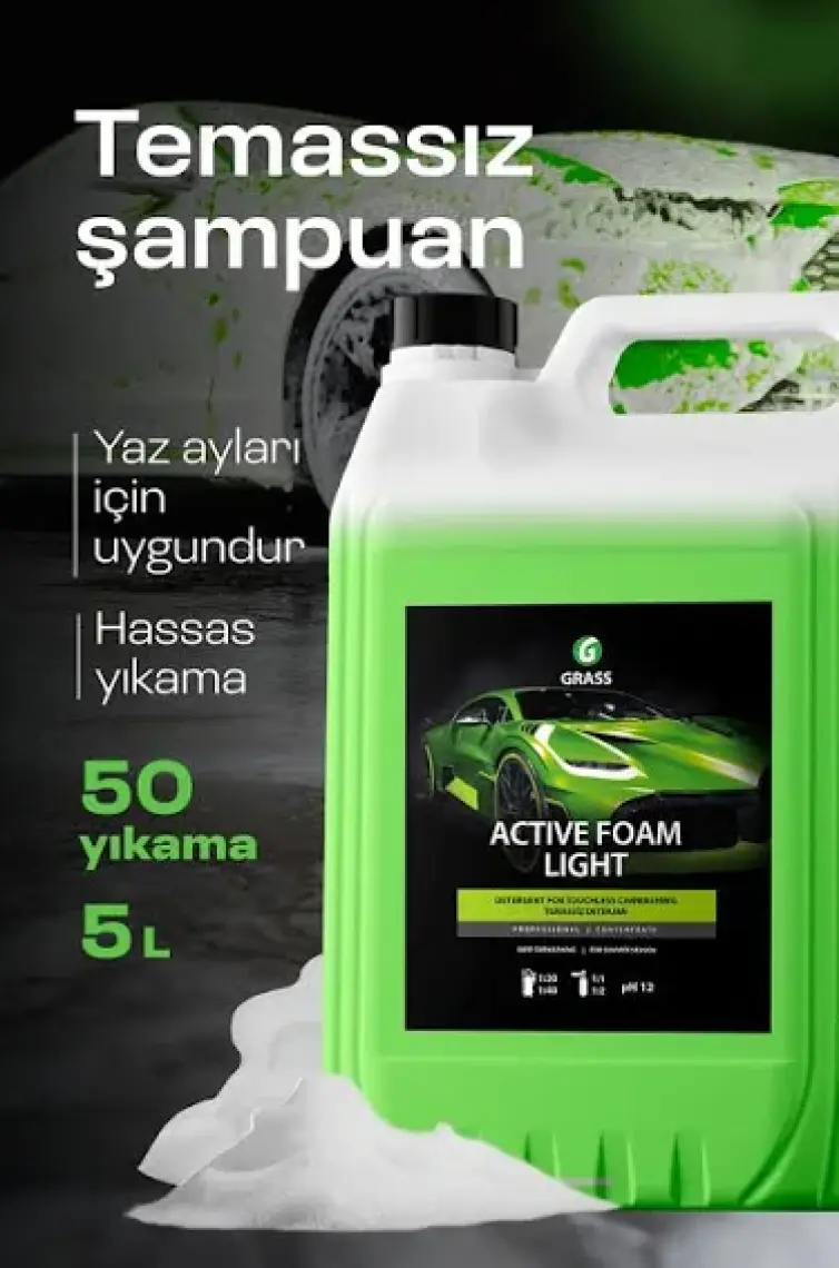 GRASS Cilalı Ekonomik Araba Şampuanı 5 Kg - Temassız Yıkama İçin | Parlatıcı Etkili | Hızlı Köpüren Formül