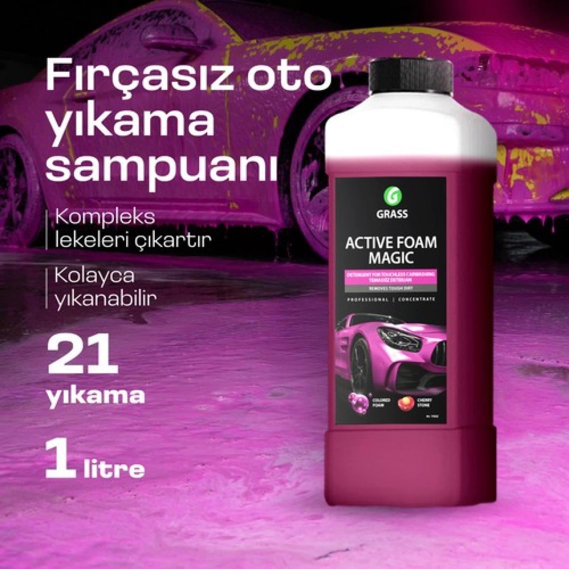 Grass Active Foam Magic 1L - Hızlı Köpüren Renk Değiştiren Fırçasız Oto Yıkama Şampuanı | Tüm Araçlar İçin | Araba Şampuanı | Oto Temizleyici | Köpük Şampuan