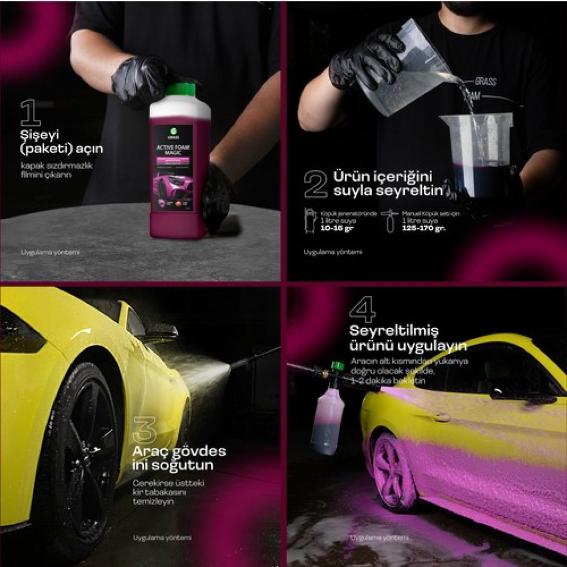 Grass Active Foam Magic 1L - Hızlı Köpüren Renk Değiştiren Fırçasız Oto Yıkama Şampuanı | Tüm Araçlar İçin | Araba Şampuanı | Oto Temizleyici | Köpük Şampuan