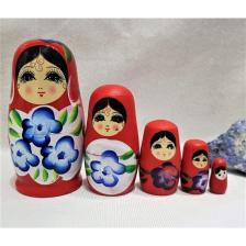 Home Dekor Hediye Sevgiliye Özel Günlere Hediye Dekoratif Süpriz  5 Li Kırmızı Iç Içe Geçen Ahşap Matruşka Bebek