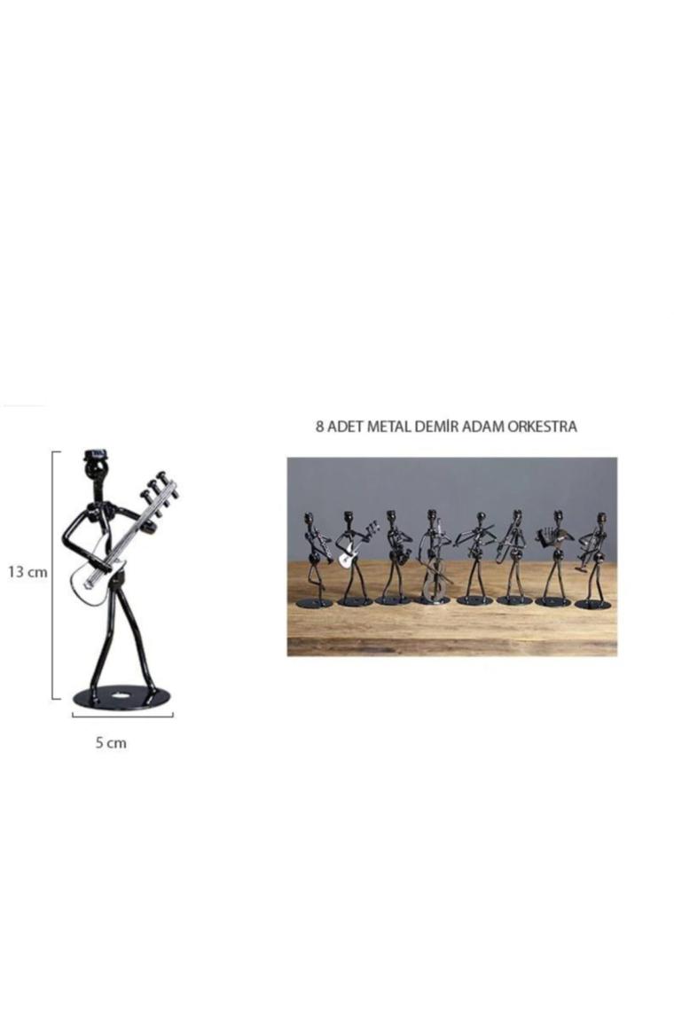 CajuArt 8 Adet Metal Demir Müzik Orkestrası Set Biblo Masa Süsü