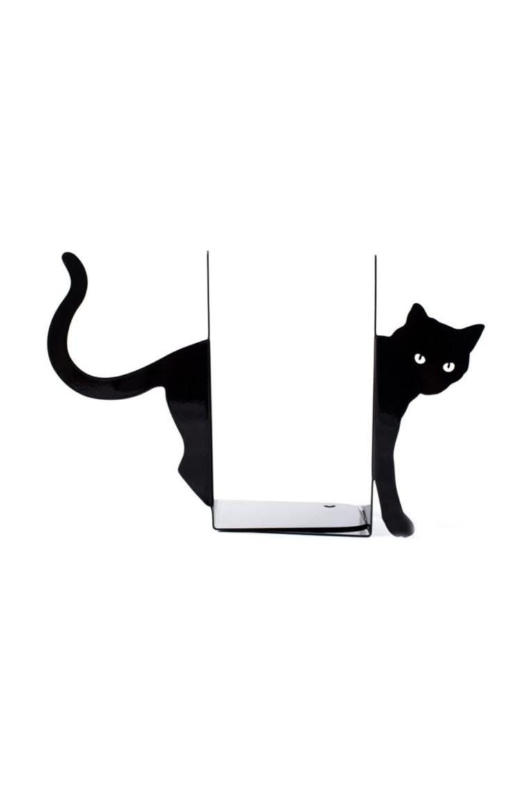 Thorqtech Kara Kedi Figürlü Dekoratif Metal Kitap Tutucu, Kitap Desteği