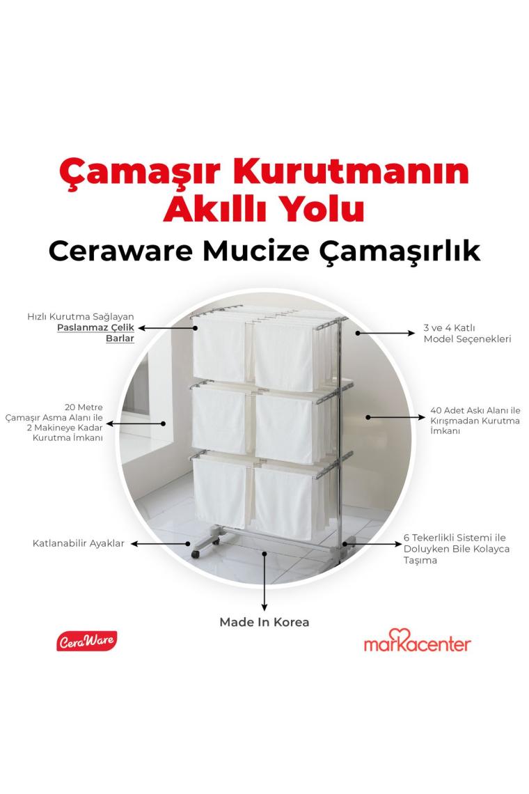 Silver Lüks Çamaşır Kurutmalık 3 Katlı Eco