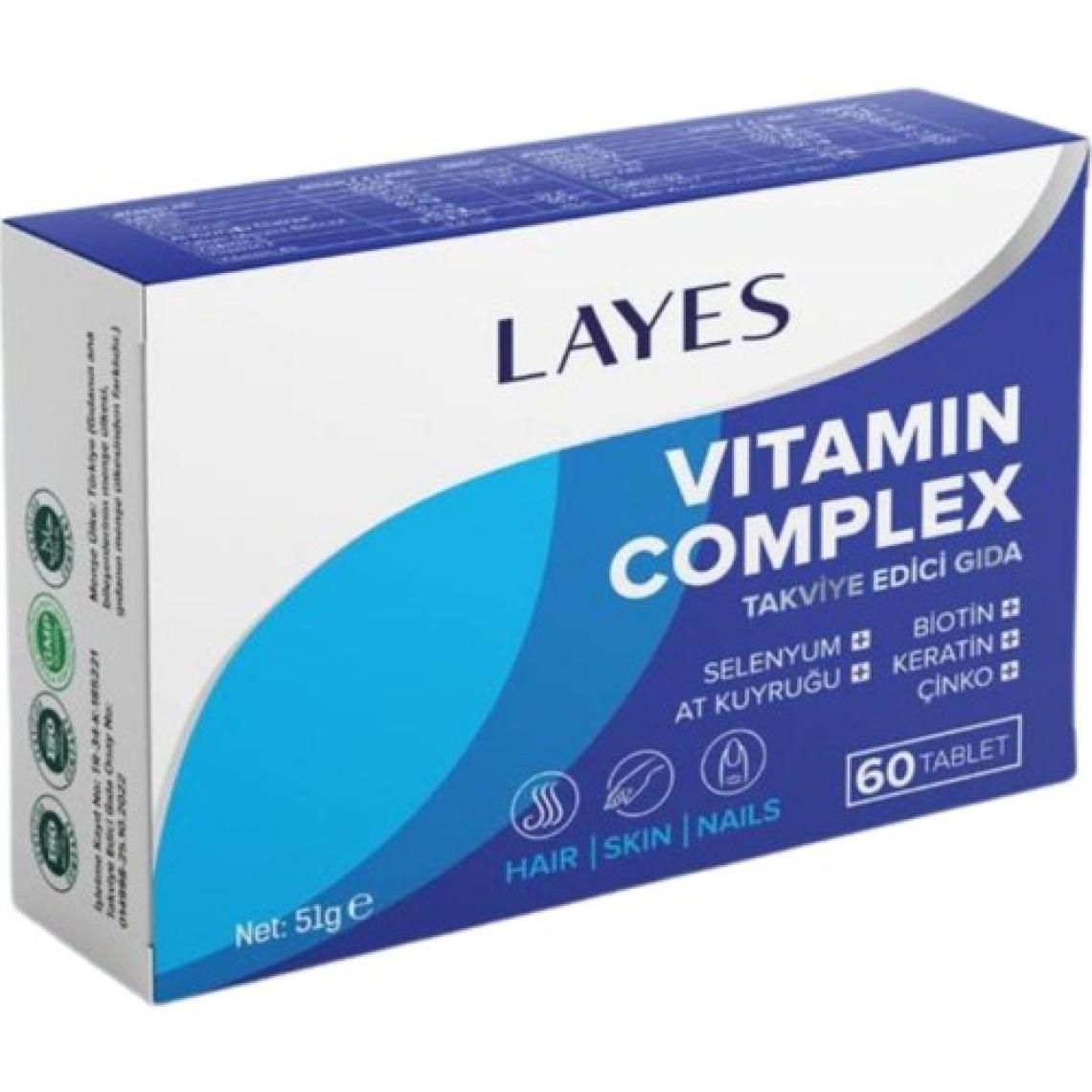 Layes Hair Vitamin Complex 60 Tablet Biotin Keratin Çinko D3 At Kuyruğu Selenyum Folik Asit Saç Vitamini