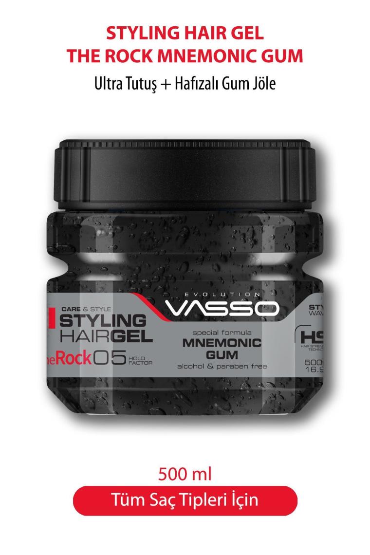 Vasso 24 Saat Üstün Tutucu Özellikli Islak Görünümlü Hafızalı Saç Jölesi Stiff Mnemonic Gum Gel 500 ml 8699216347676