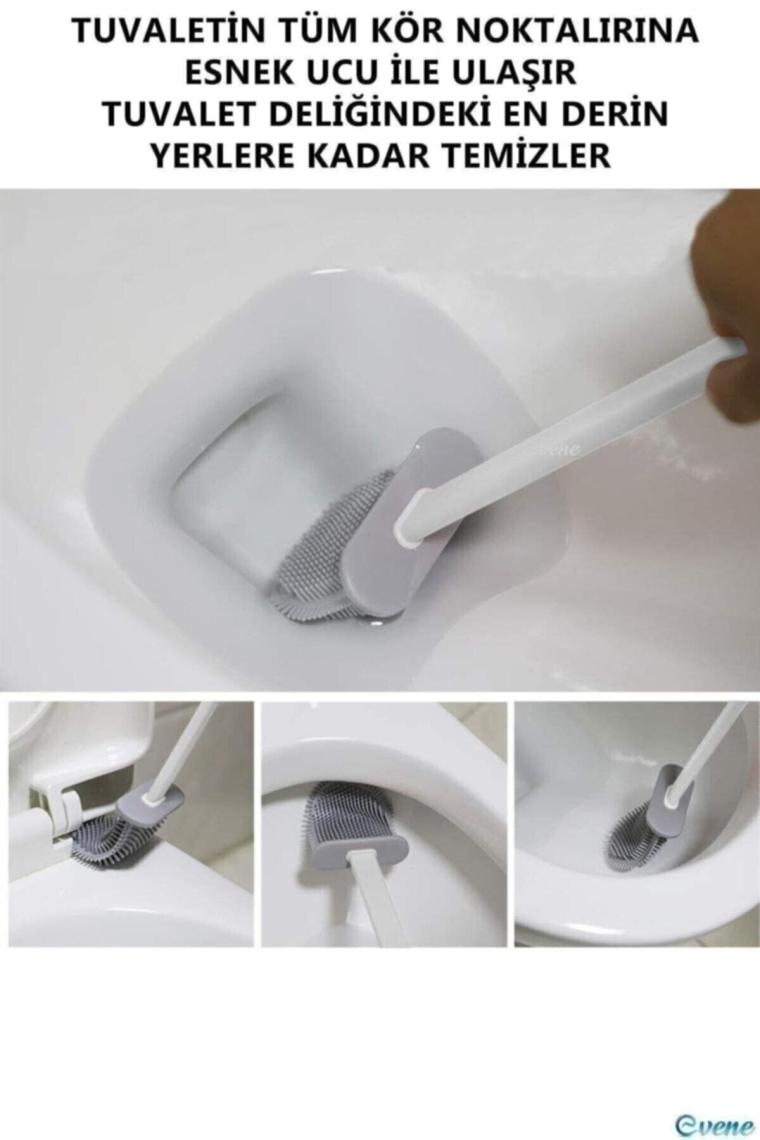 Beyaz Silikon Tuvalet Fırçası Bükülebilir Silikon Wc Klozet Fırçası