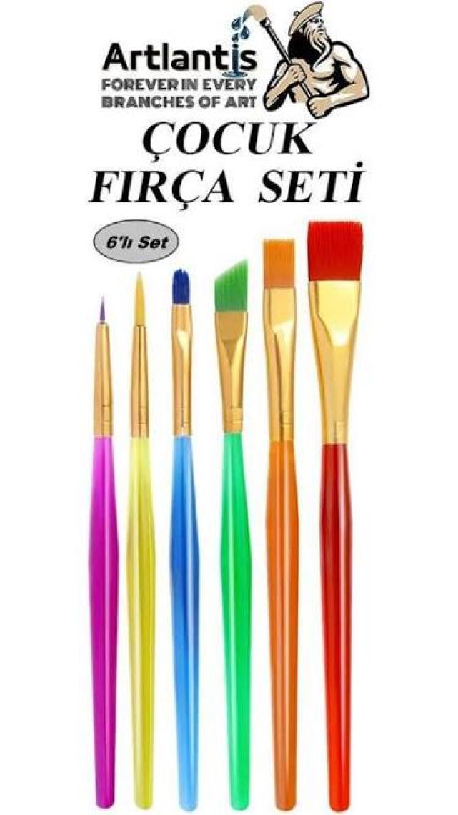 Artlantis Fırça Seti 6 Lı Kısa Sap Çocuk Resim Fırçası 1 Paket Suluboya Akrilik Boya Guaj Boya Fırca Seti