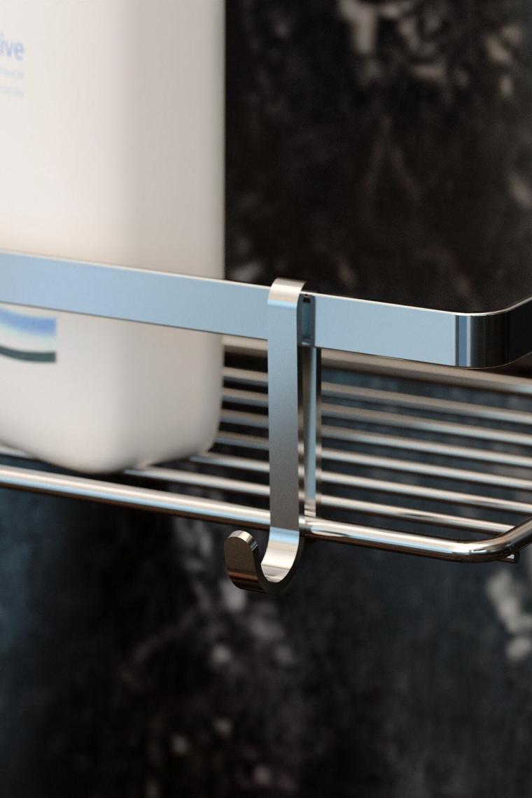 Üç Katlı Lamalı Banyo Rafı Kancalı Krom Es065h - EGC-97