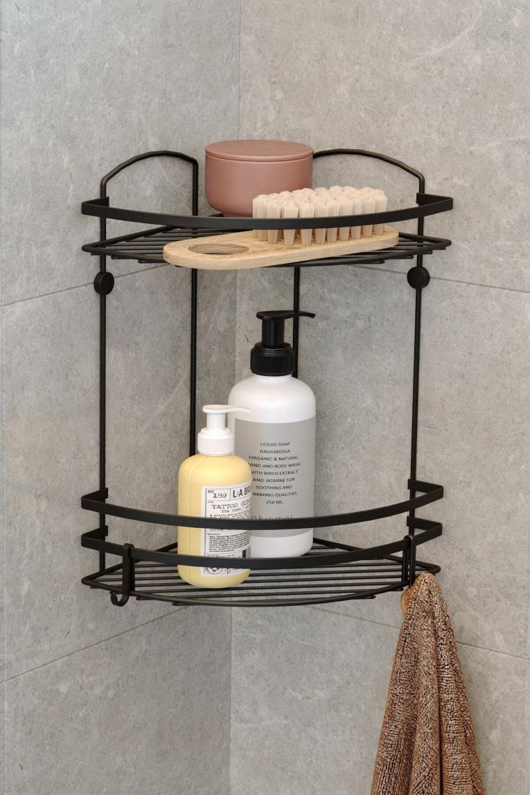 İKİ KATLI KANCALI BANYO RAFI MAT SİYAH LM008H - EGC-111