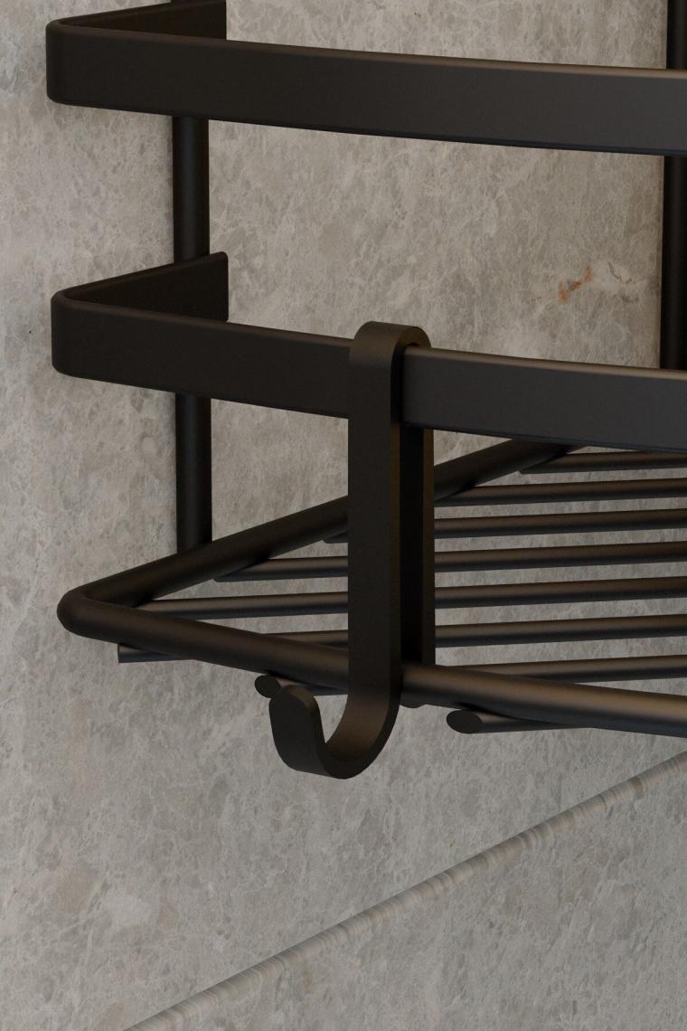 İKİ KATLI KANCALI BANYO RAFI MAT SİYAH LM008H - EGC-111