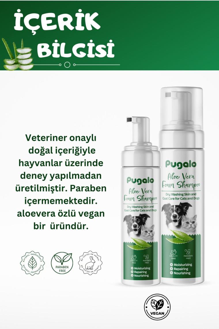 Köpük Şampuan Kedi Tüy Dökülmesi Karşıtı Doğal Içerikli Aloe Veralı Kuru Köpük Şampuan 250 ml