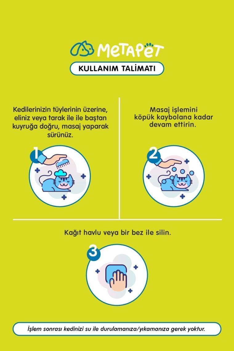 Hassas Ciltli Kediler Için Kuru Şampuan, Doğal Tüy Bakım Ürünü, Durulanmayan Susuz Köpük Yıkama