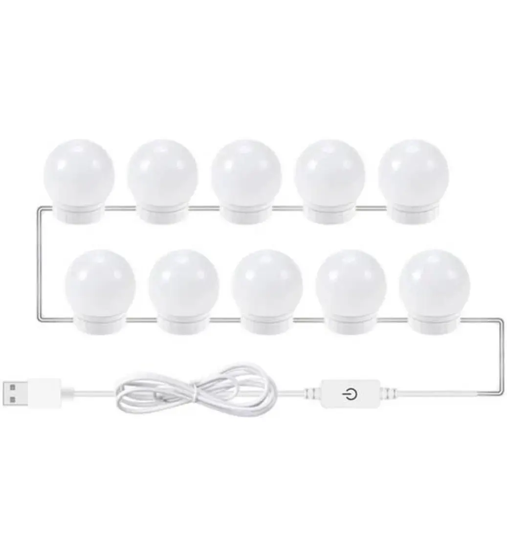 Coverzone 10'lu Set Makyaj Aynası Işığı Banyo Yatak Odası Işığı Hoolywood Tarzı LED Makyaj Lambası 3 Farklı Renk Modu Makyaj Odası Işığı Mirror1