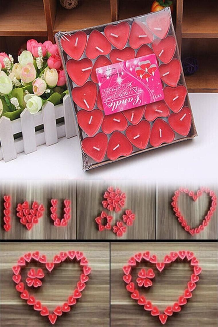 50 Mum + 500 Kumaş Gül Yaprağı Kalpli Mum ve Yapay Gül Yaprakları