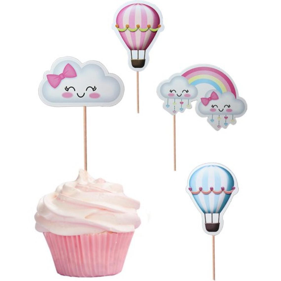 Parti Adresi Gökkuşağı Bulut Temalı Kürdan Gökkuşağı Bulut Figürlü Cupcake Kürdanı Pasta Süsü 10'lu