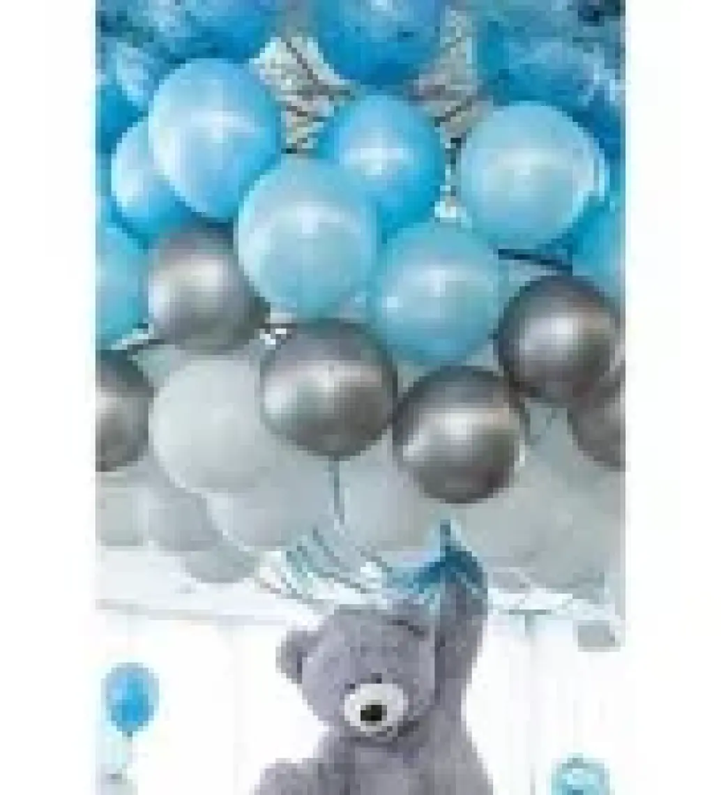 Party Fantasy 10 Adet Metalik Açık Mavi - Beyaz - Gümüş Gri Helyumla Uçabilen Balon Parlak Sedefli