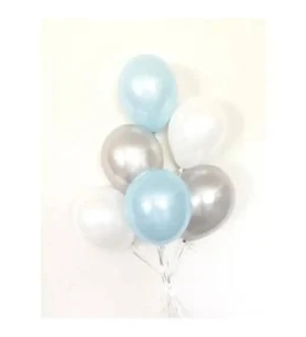 Party Fantasy 10 Adet Metalik Açık Mavi - Beyaz - Gümüş Gri Helyumla Uçabilen Balon Parlak Sedefli