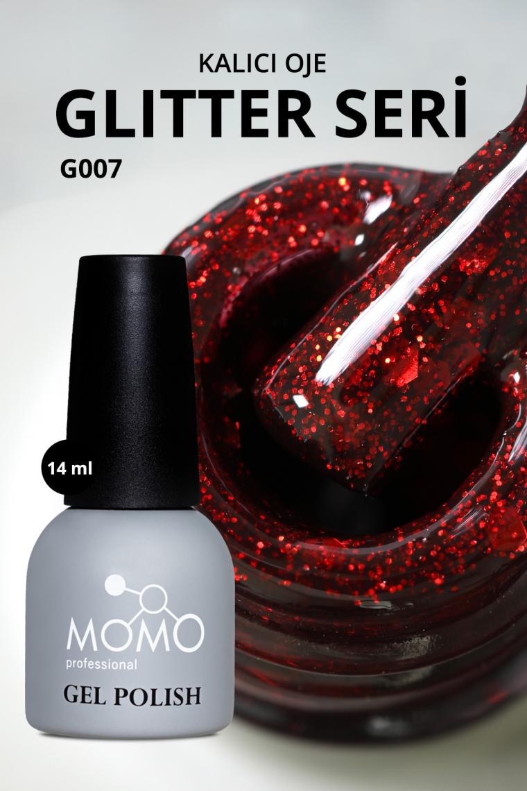 Momo Professional Glitter Kalıcı Oje G007, Kırmızı Parıltılı Şarap, 14 ml