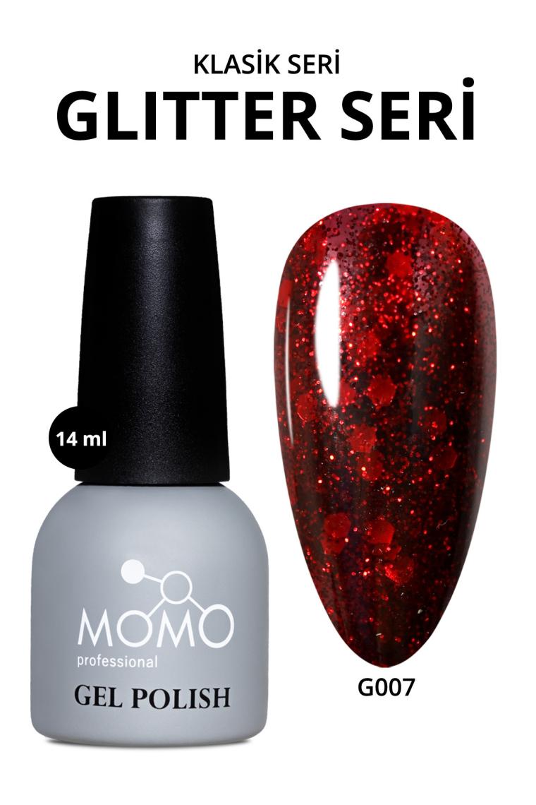Momo Professional Glitter Kalıcı Oje G007, Kırmızı Parıltılı Şarap, 14 ml