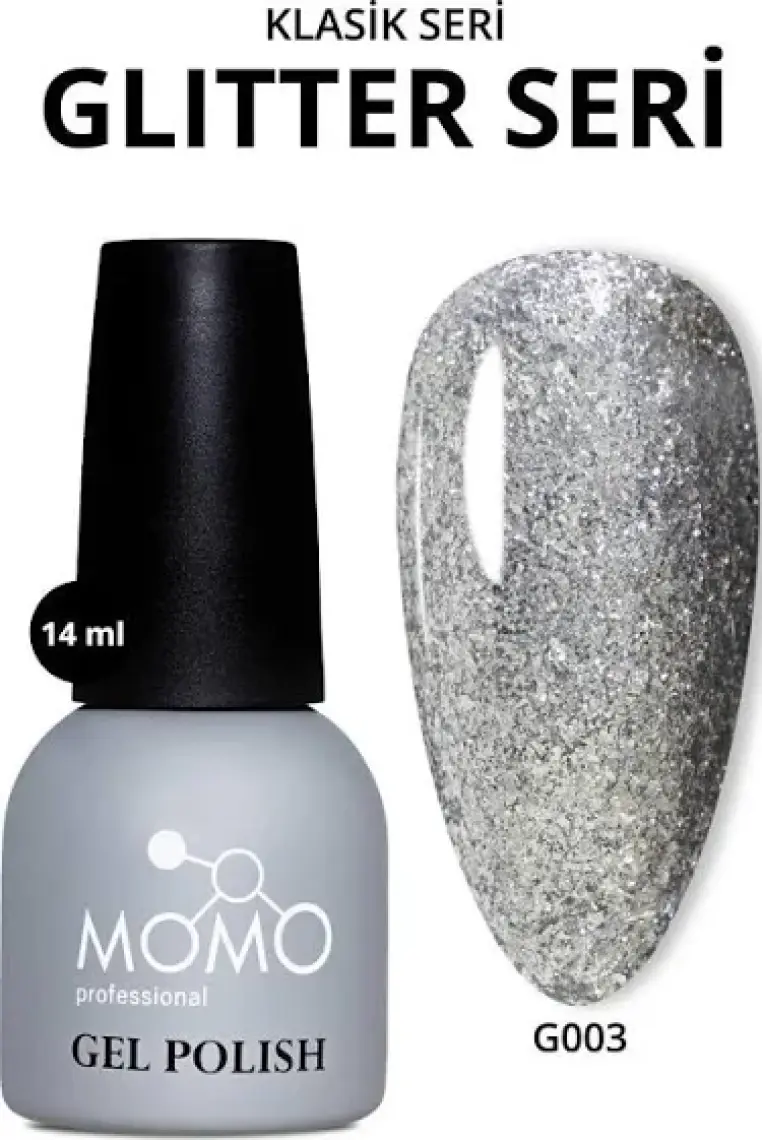 Momo Professional Glitter Kalıcı Oje G003, Yoğun Gümüş Parıltılı, 14 ml