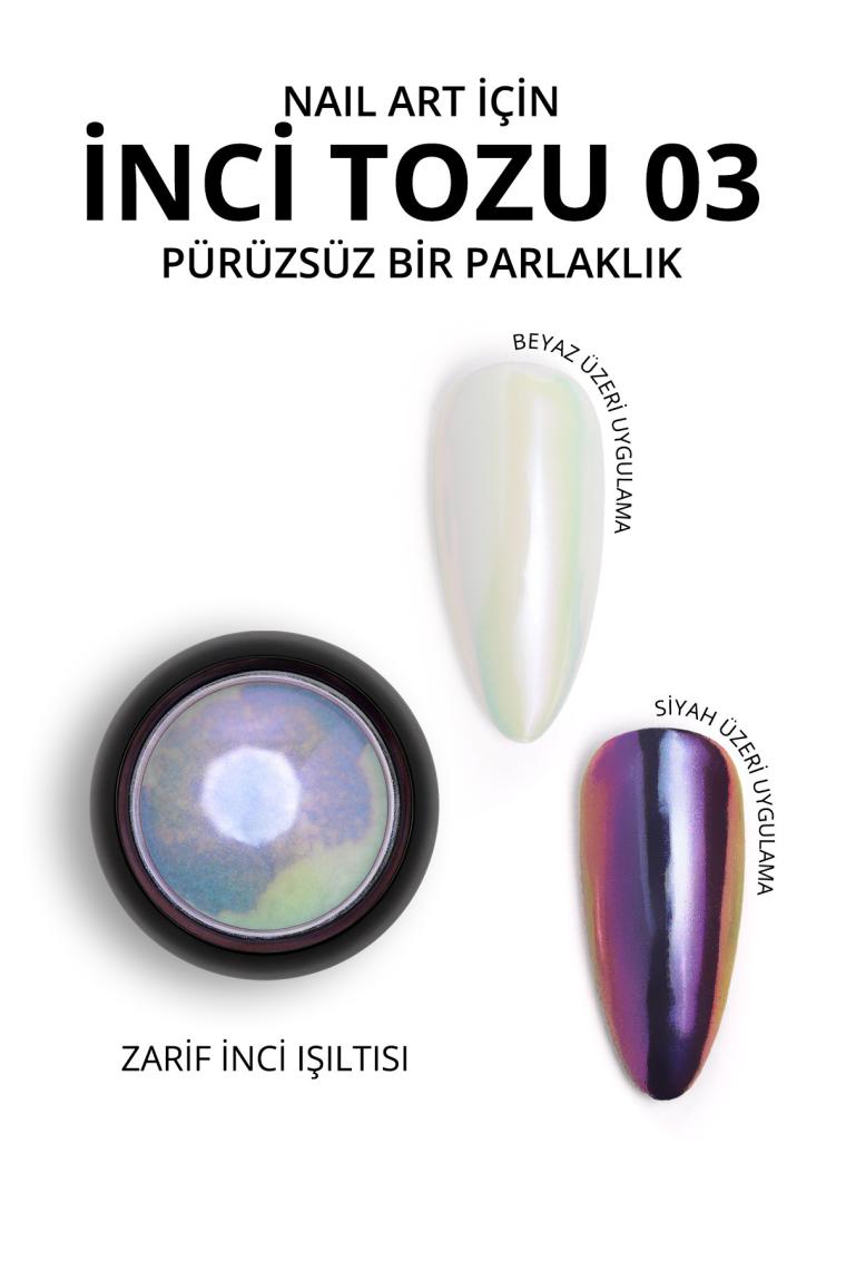 Momo Professional Holografik Efektli Gökkuşağı Şeffaf Mor İnci Tozu, Nail Art, Kalıcı Oje Tırnak Süsleme No.03