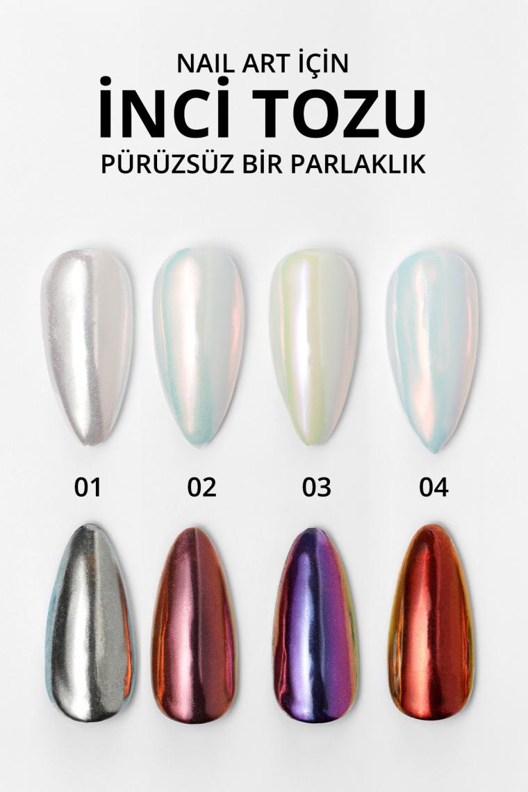 Momo Professional Holografik Efektli Gökkuşağı Şeffaf Mor İnci Tozu, Nail Art, Kalıcı Oje Tırnak Süsleme No.03