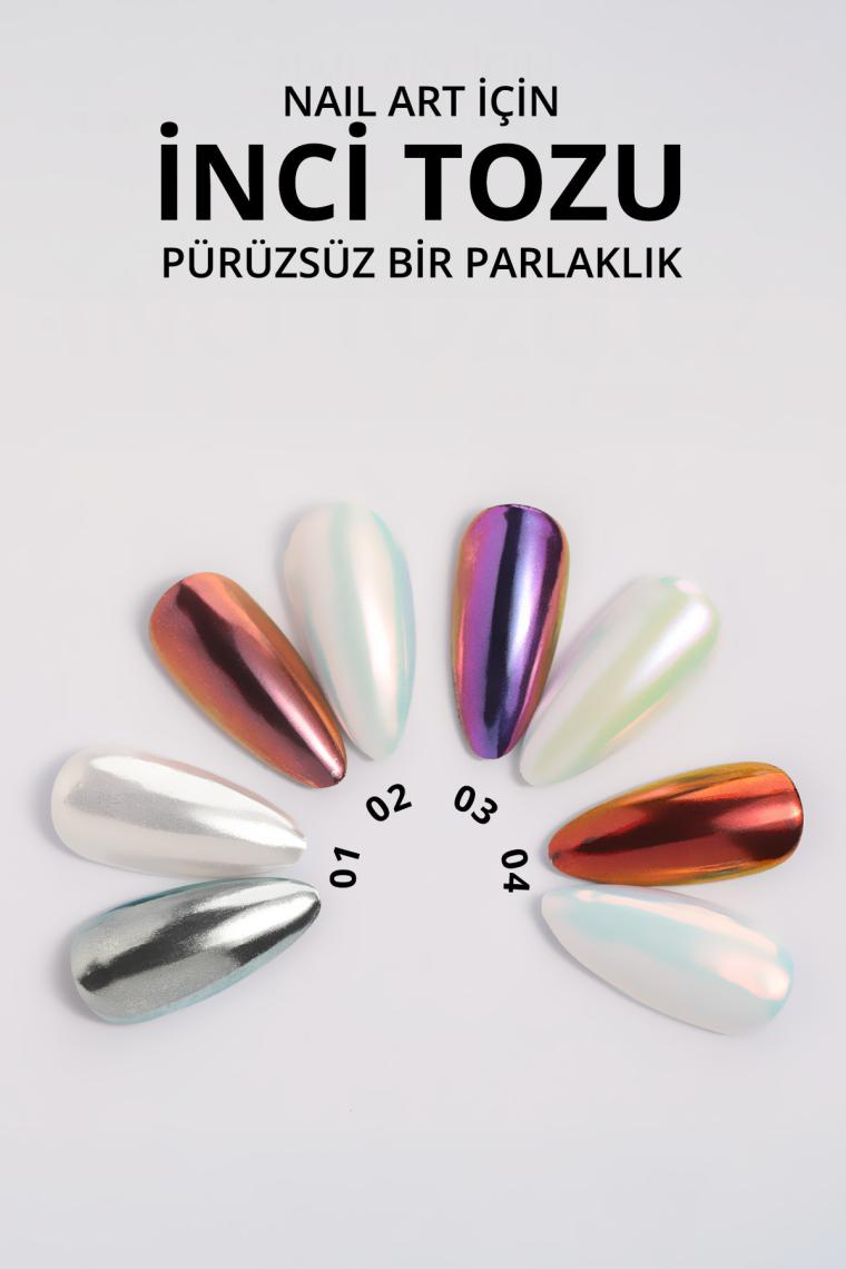 Momo Professional Holografik Efektli Gökkuşağı Şeffaf Mor İnci Tozu, Nail Art, Kalıcı Oje Tırnak Süsleme No.03