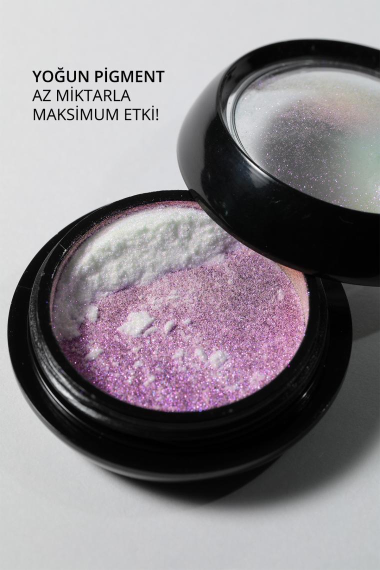 Momo Professional Holografik Efektli Gökkuşağı Şeffaf Mor İnci Tozu, Nail Art, Kalıcı Oje Tırnak Süsleme No.03