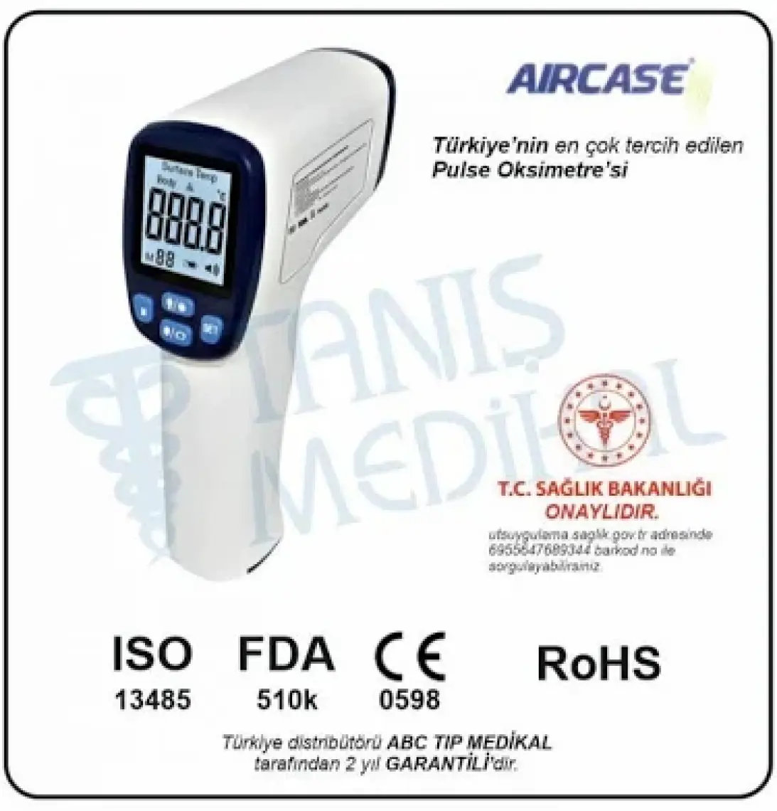 Aircase Temassız Kızılötesi Alından Ateş Ölçer Aircase AC-403 Aırcase Ateş