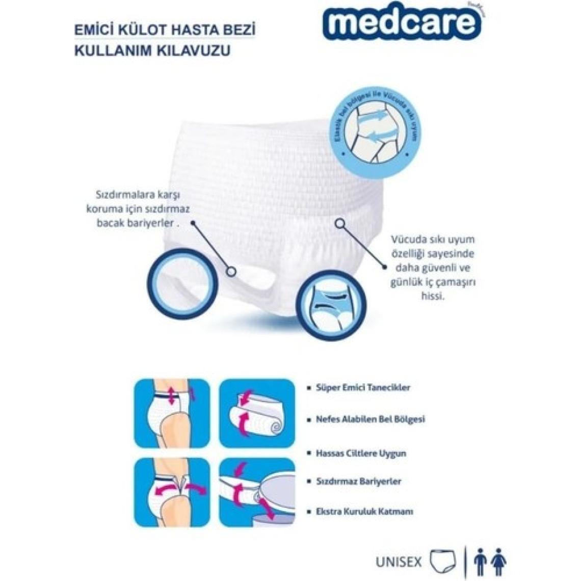 Medcare Maxi Emici Külot - Yetişkin Hasta Bezi - Large Beden - 8 Damla - 30'lu Paket x 2 Adet