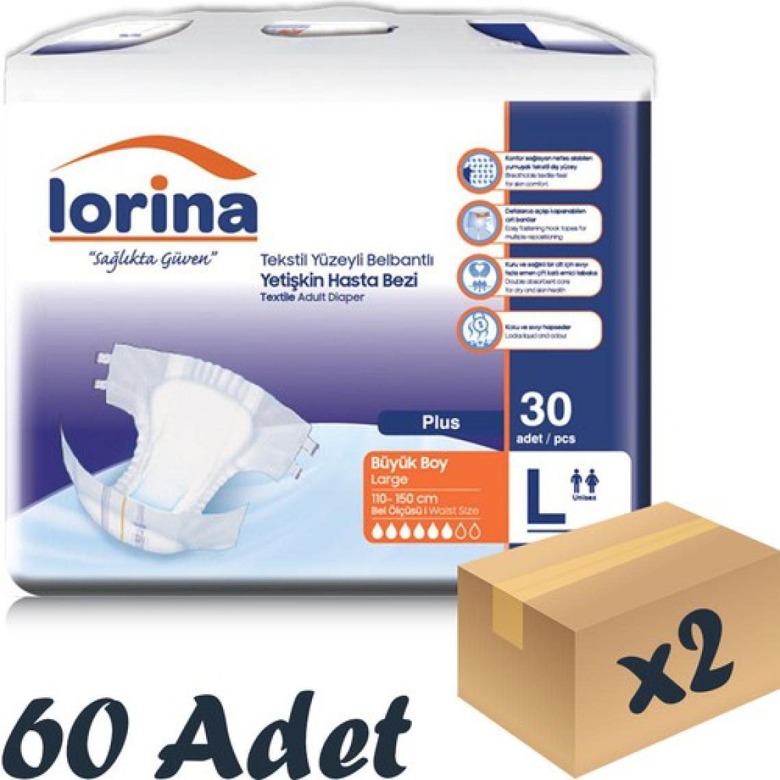 Lorina Tekstil Yüzeyli Bel Bantlı Yetişkin Hasta Bezi Large 30'Lu 2 Paket 60 Adet